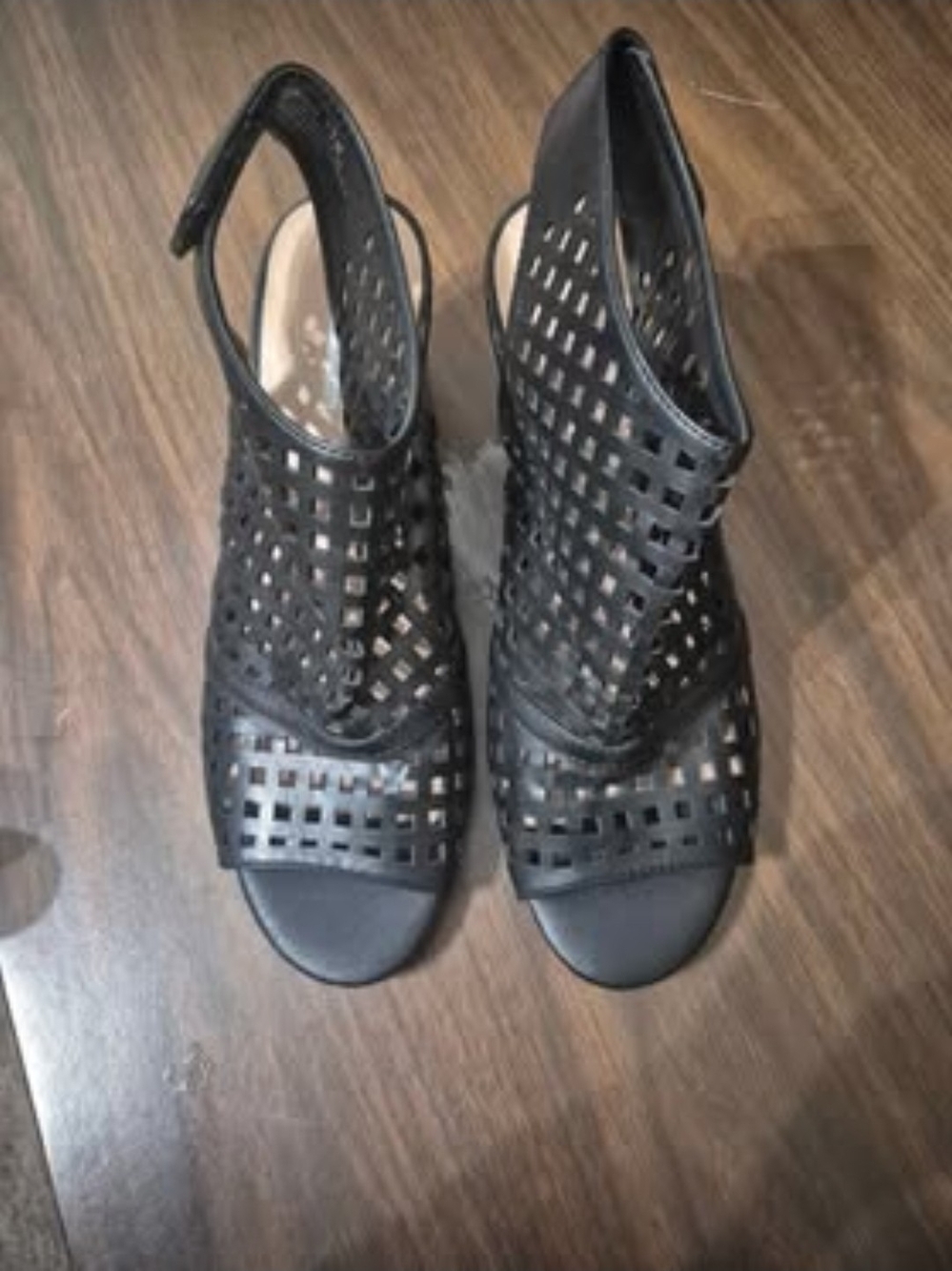 Kim Rogers Black Cutout Peep-Toe Slingback Sandals